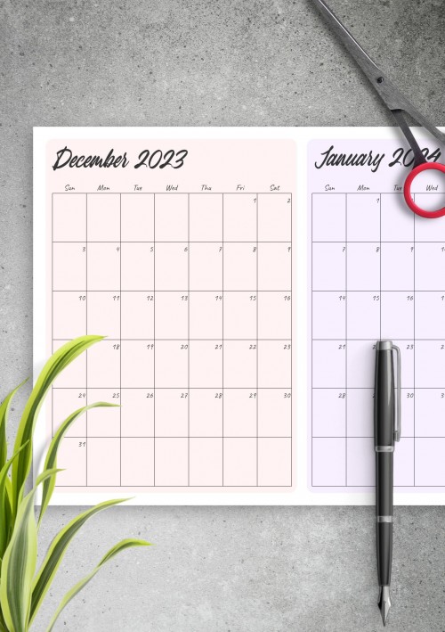 Two Months December 2023 Calendar