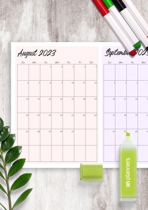 Two Months August 2023 Calendar