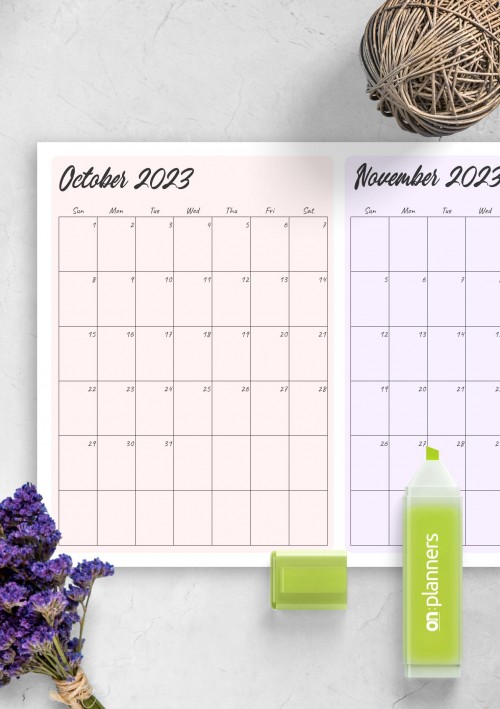 Two Months October 2023 Calendar