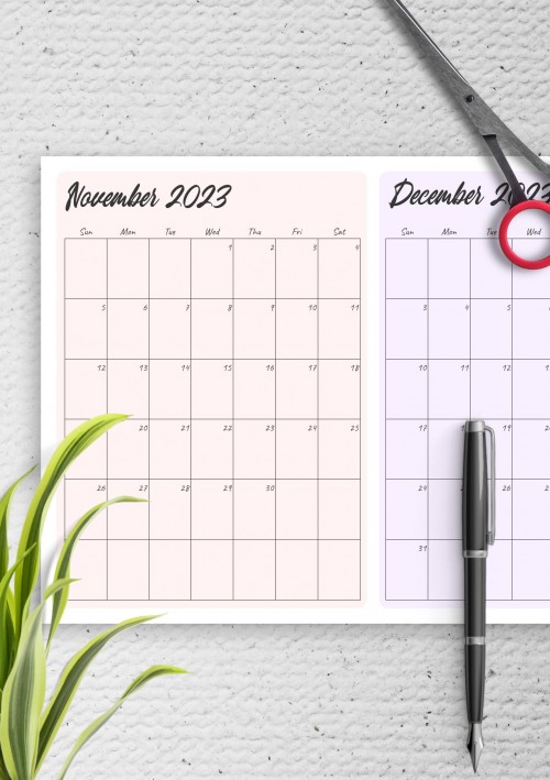 Two Months November 2023 Calendar