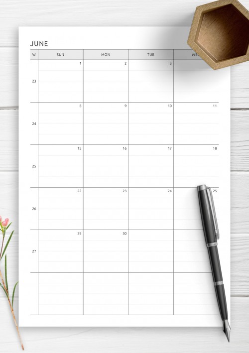 Two Page Lined June Calendar