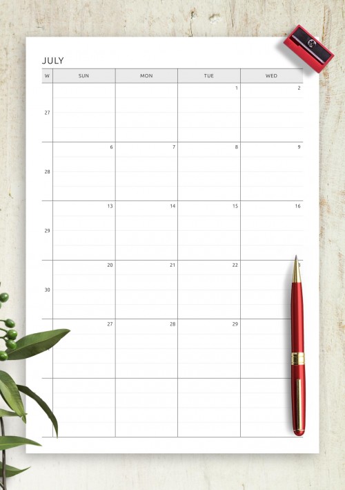 Two Page Lined July Calendar