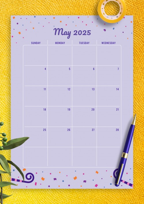Two Page May 2025 Birthday Calendar