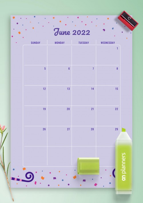 Two Page June 2022 Birthday Calendar