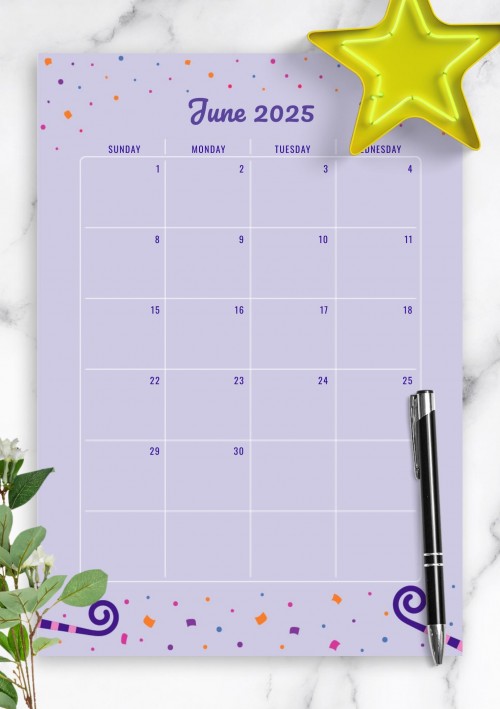 Two Page June 2025 Birthday Calendar