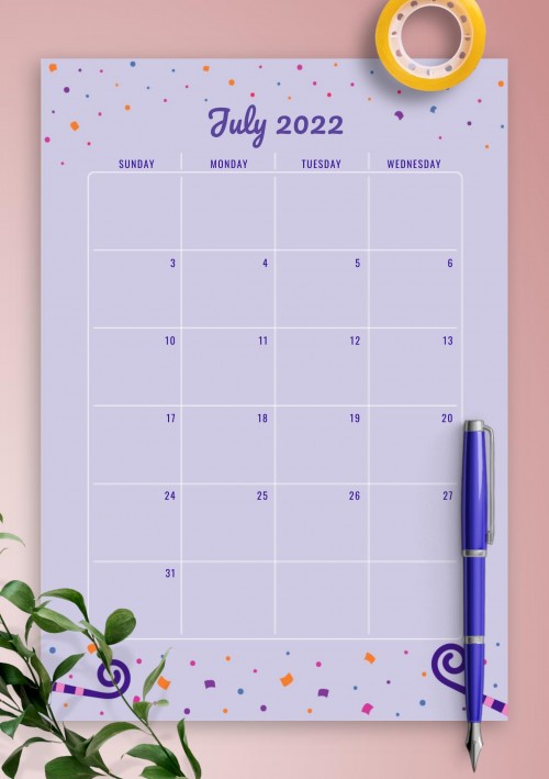 Two Page July 2022 Birthday Calendar