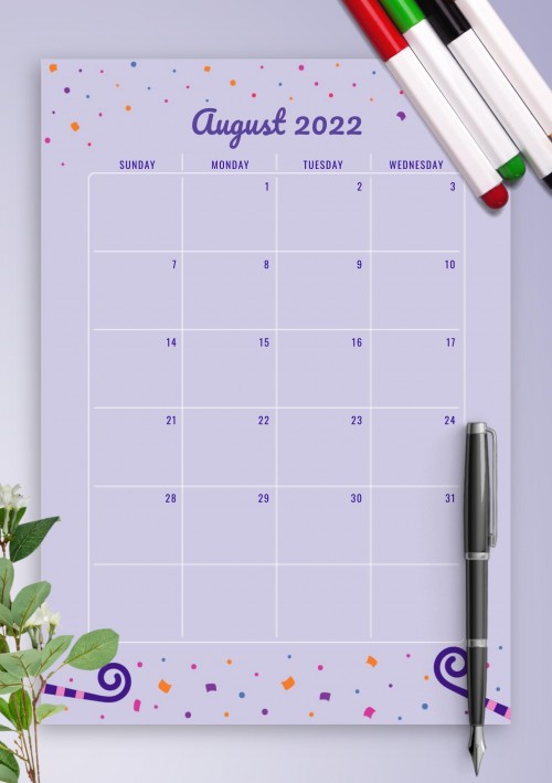 August 2022 Calendar Templates - Download Pdf