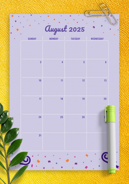 Two Page August 2025 Birthday Calendar