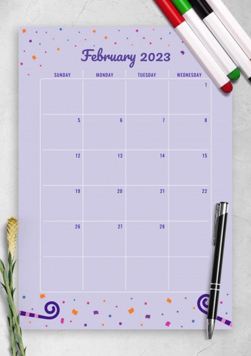 Two Page February 2023 Birthday Calendar