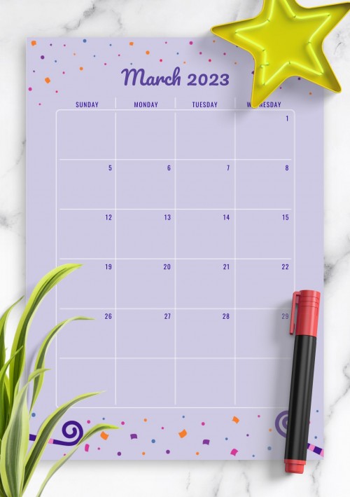 Two Page March 2023 Birthday Calendar