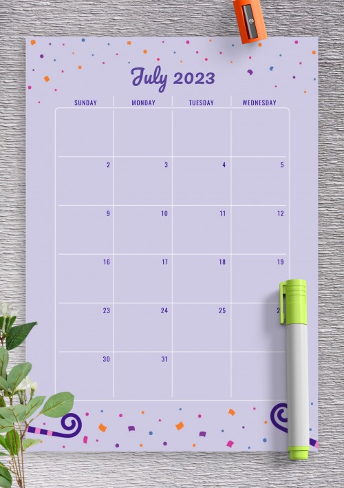 Two Page July 2023 Birthday Calendar