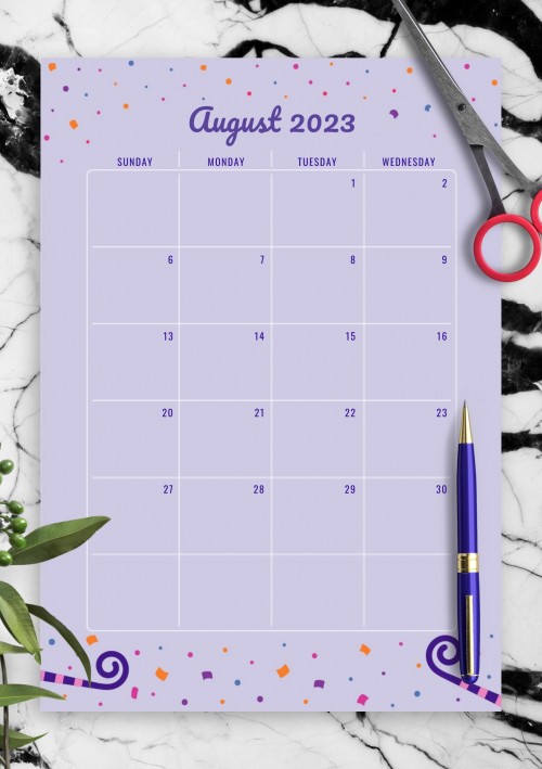 Two Page August 2023 Birthday Calendar