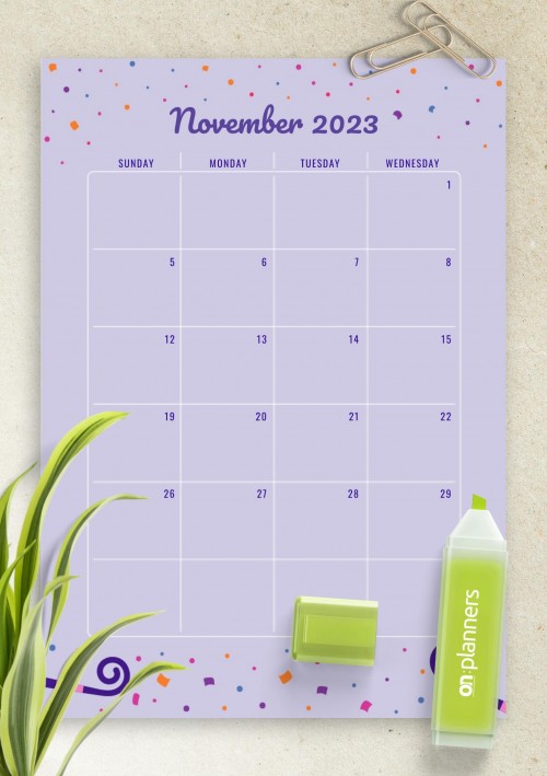 Two Page November 2023 Birthday Calendar