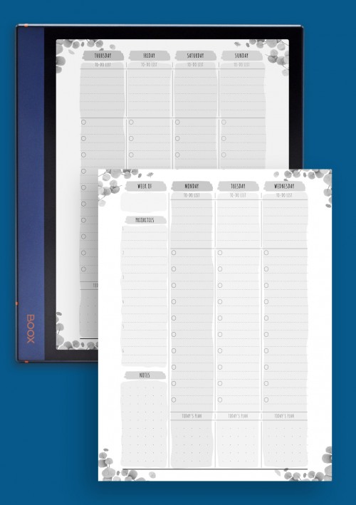 Two Page Weekly To Do List - Floral Style Template for BOOX Note