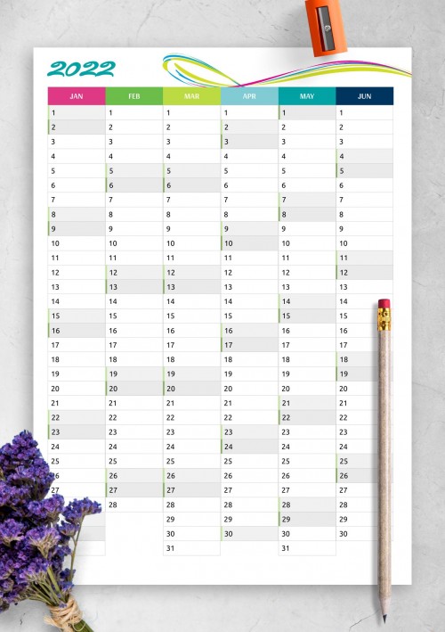 Two pages 2022 vertical calendar