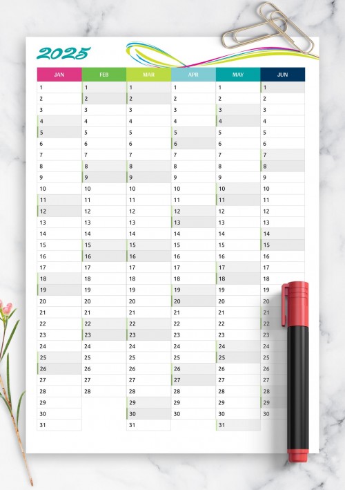 Two pages 2025 vertical calendar