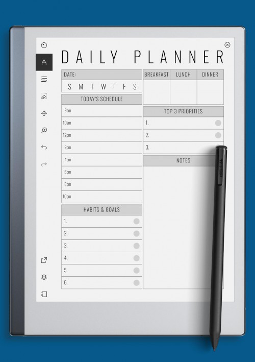 reMarkable Undated Daily Planner Template with Big Section for Notes