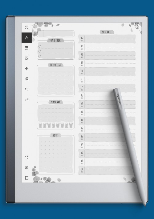 reMarkable Undated Daily Planner Template - Floral Style