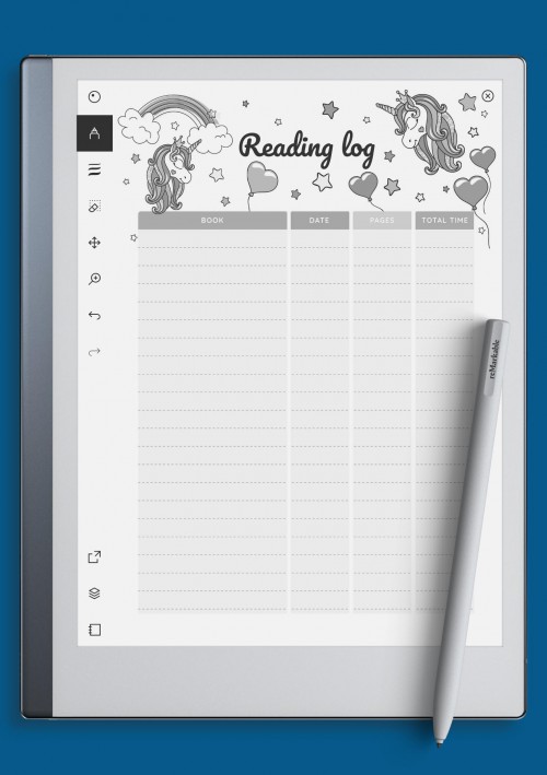 reMarkable Unicorn Reading Log Template For Kids