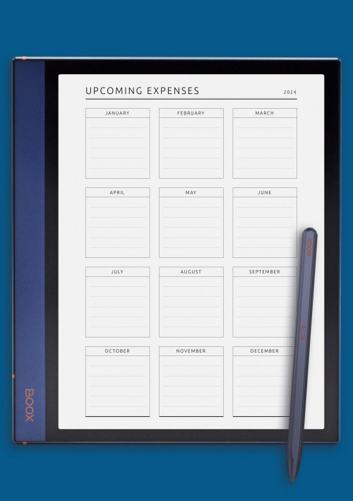 Upcoming Expenses Template for BOOX Note