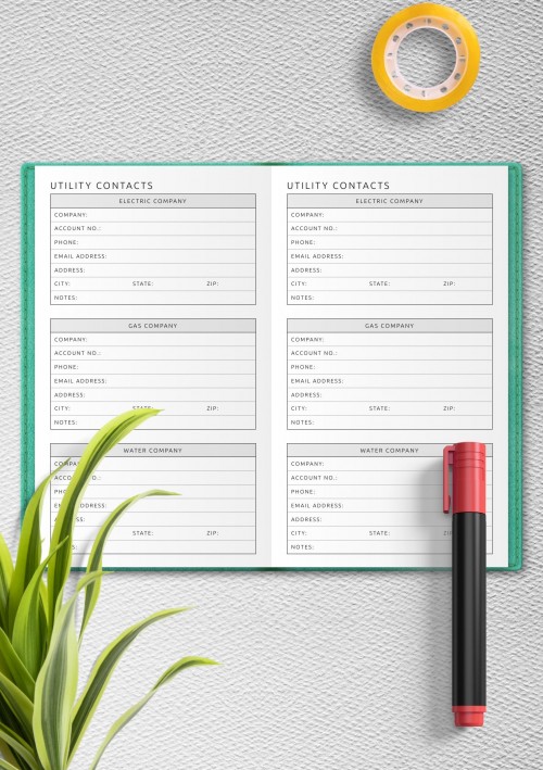 Utility Contacts Template for Travelers Notebook