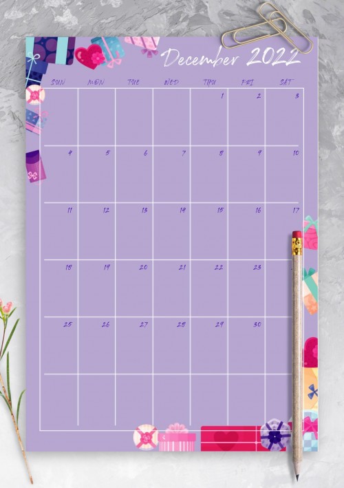Violet December 2022 Birthday Calendar