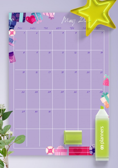 Violet May 2022 Birthday Calendar