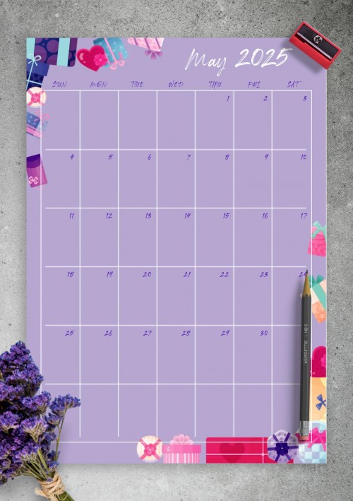 Violet May 2025 Birthday Calendar