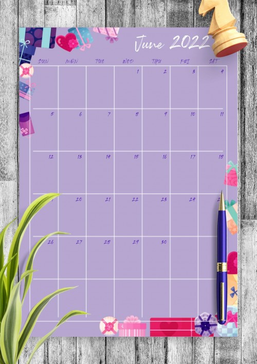Violet June 2022 Birthday Calendar