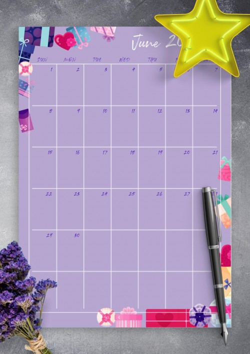 Violet June 2025 Birthday Calendar