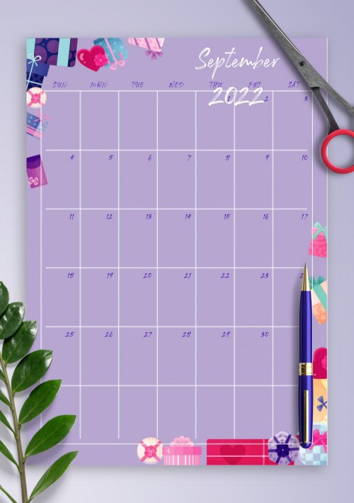 Violet September 2022 Birthday Calendar