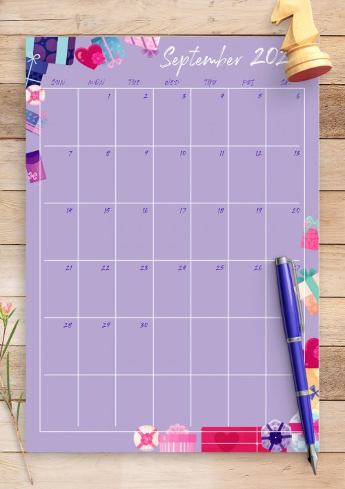Violet September 2025 Birthday Calendar