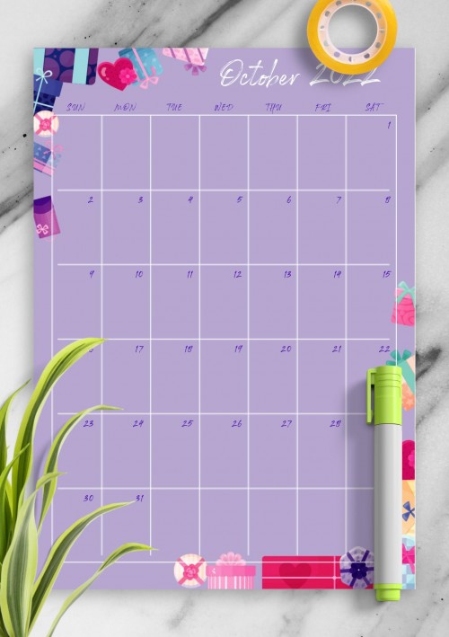 Violet October 2022 Birthday Calendar