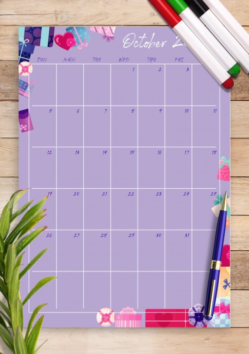 Violet October 2025 Birthday Calendar