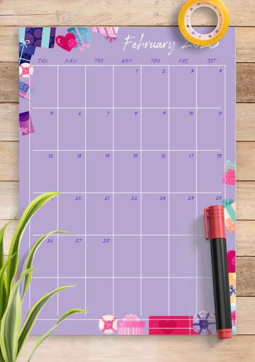 Violet February 2023 Birthday Calendar