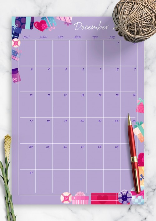 Violet December 2023 Birthday Calendar