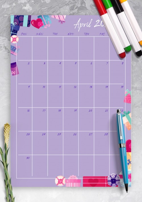 Violet April 2023 Birthday Calendar