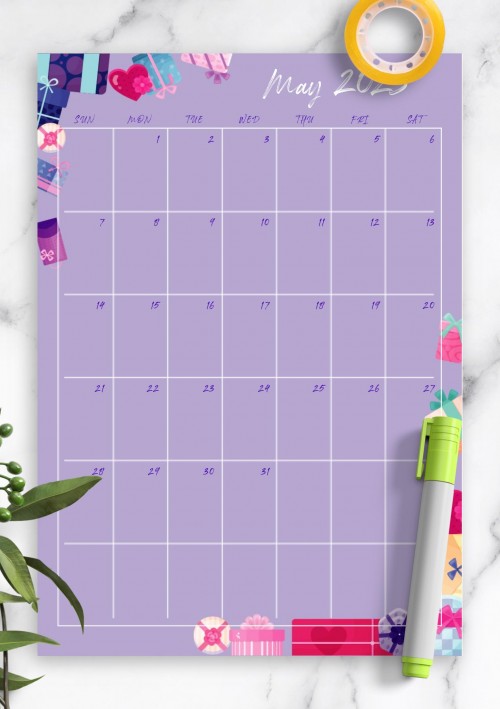 Violet May 2023 Birthday Calendar