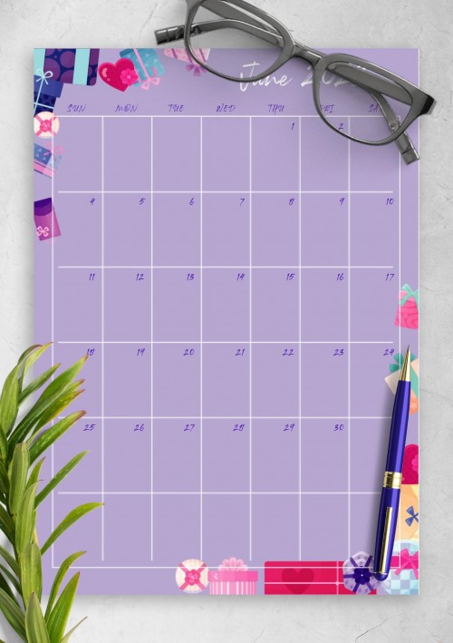 Violet June 2023 Birthday Calendar
