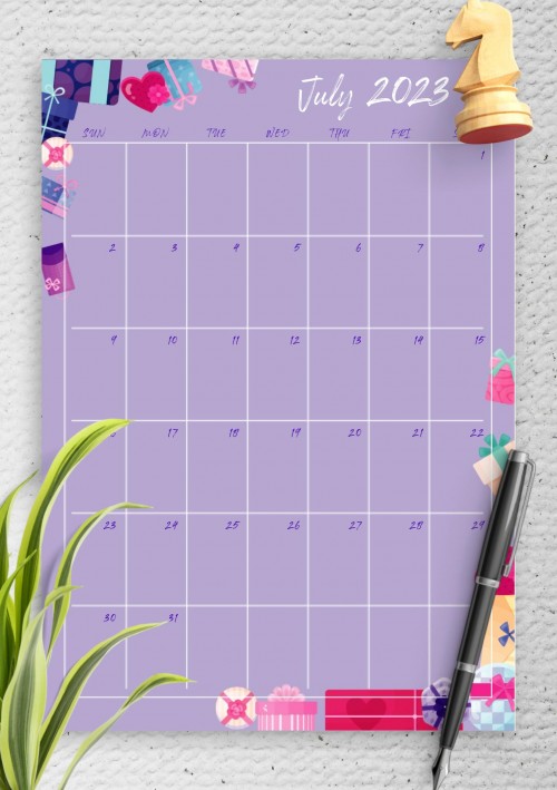 Violet July 2023 Birthday Calendar