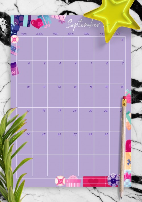 Violet September 2023 Birthday Calendar