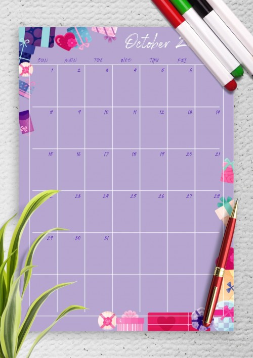 Violet October 2023 Birthday Calendar
