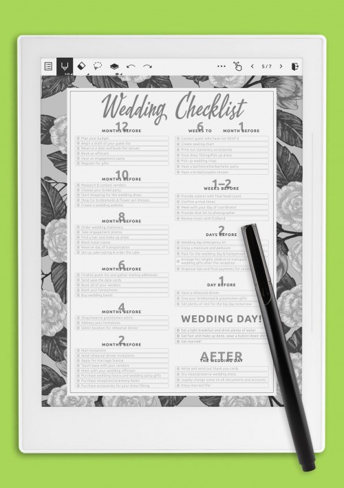 Wedding Checklist template for Supernote