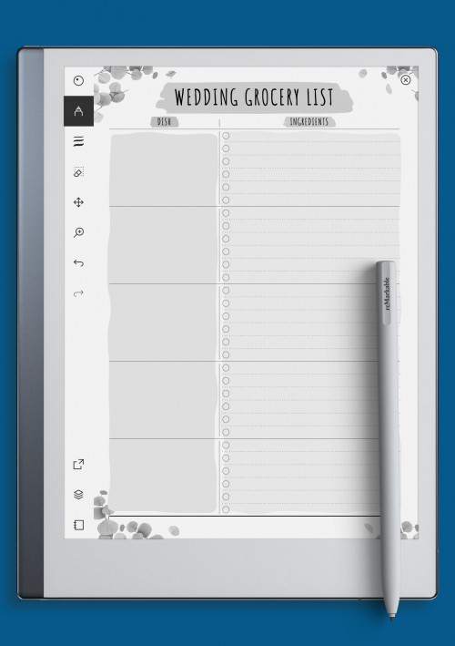 reMarkable Wedding Grocery List Template - Floral