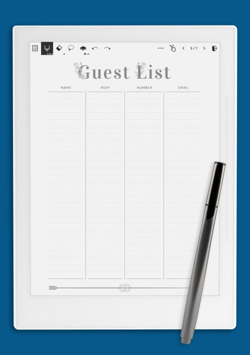Supernote A5X Wedding Guest List - Amour Arrow Template
