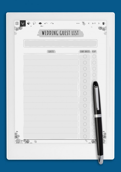 Supernote A6X Wedding Guest List - Floral Style Template