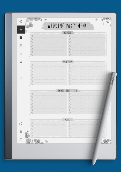 reMarkable Wedding Party Menu Template - Floral