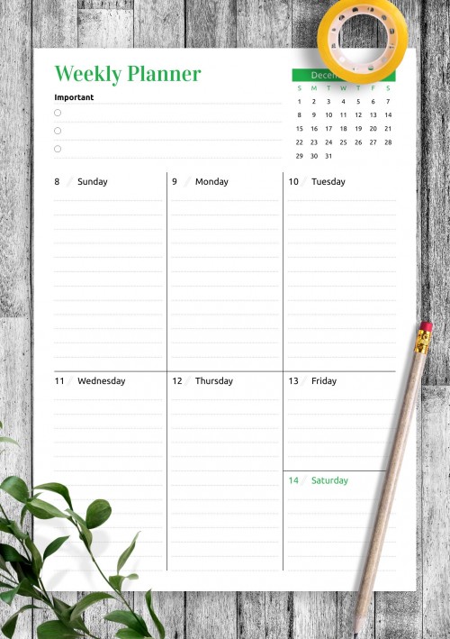 Dated Monthly Calendar Planner Inserts Monday Start Optional 