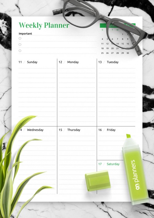 September 2022 Week at a Glance planner with calendar