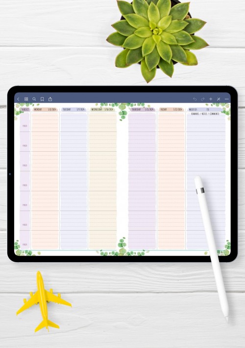 Week Lesson Plan - Floral Style Template for GoodNotes